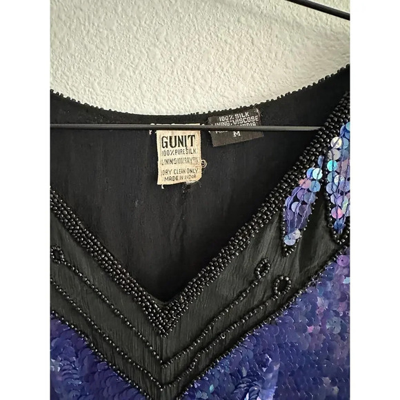 Vintage 70s/80s BUTTERFLY Bluish purple sequin and beaded cape blouse top Sz M - Picture 9 of 15